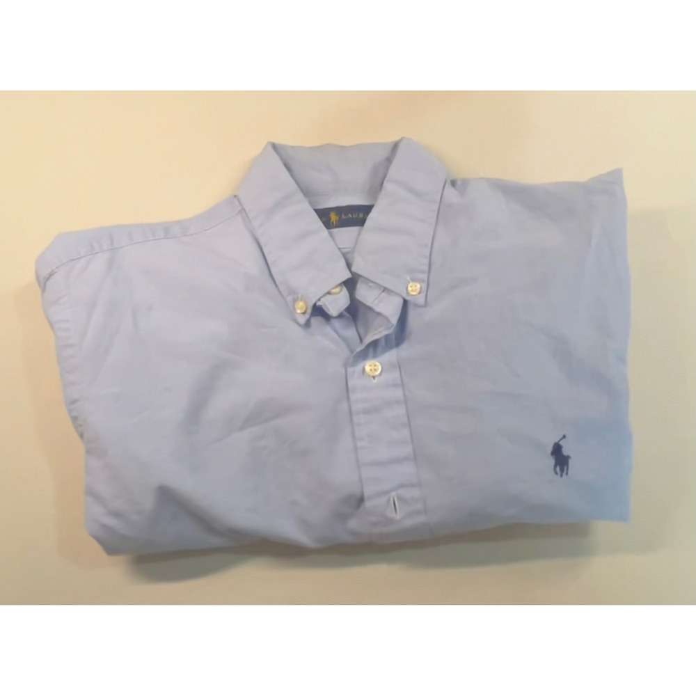 Ralph Lauren Mens Light Blue Graph Check Button Down Shirt 15.5 39 Long Sleeve